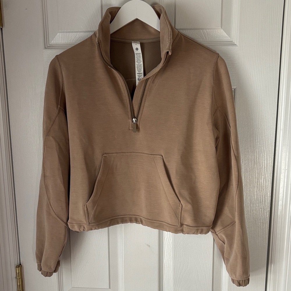 Lululemon Brushed Softstream Half-Zip Hoodie in Heathered Nutmeg